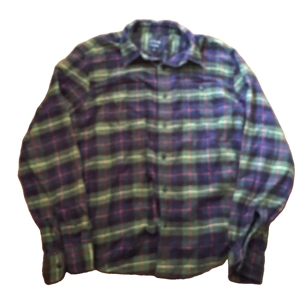 J.Crew Flannel Shirt Mens XL Green Blue Plaid Cotton Slim Fit Button Up Long Slv